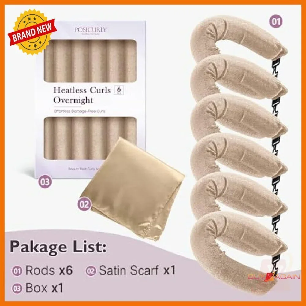 Heatless Overnight Hair Curlers 6-Pack with Satin Scarf No Damage